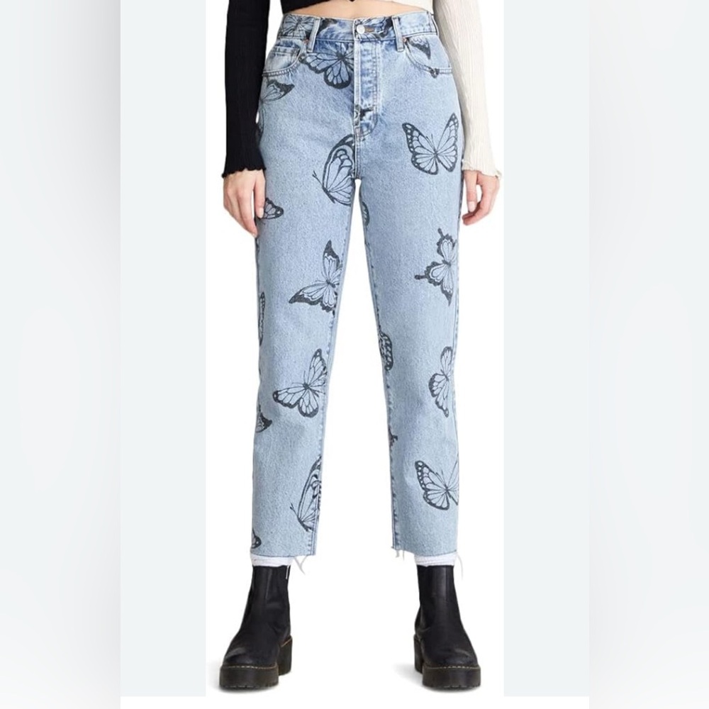 PacSun Eco Light Blue Butterfly Straight Leg Jeans Sz 25